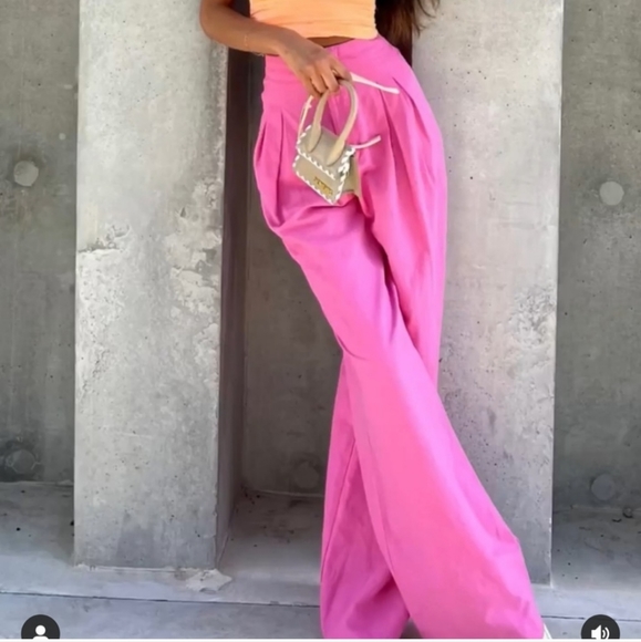 Zara Pleated Linen Blend Bloggers Favorite Pants Size S & XXL Pink NWT - Picture 4 of 13